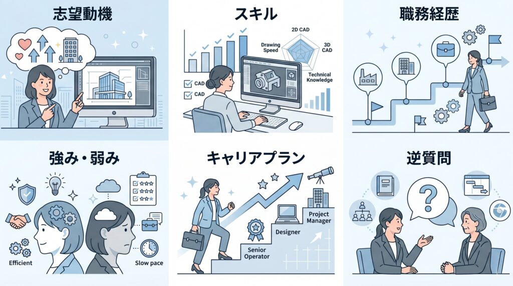 CADオペレーターの面接でよく聞かれる質問と回答例